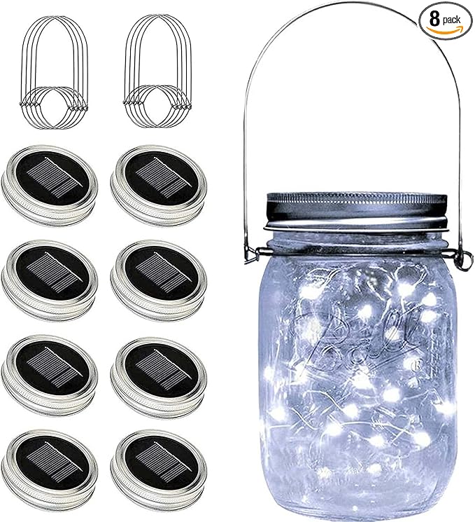 8 Pack Solar Fairy Star Firefly Jar Lid Lights by yeuago