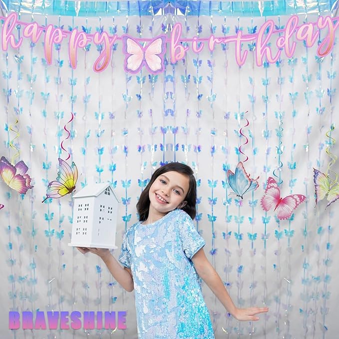 BRAVESHINE Iridescent Hanging Butterfly Foil Fringe Curtain - Image 9