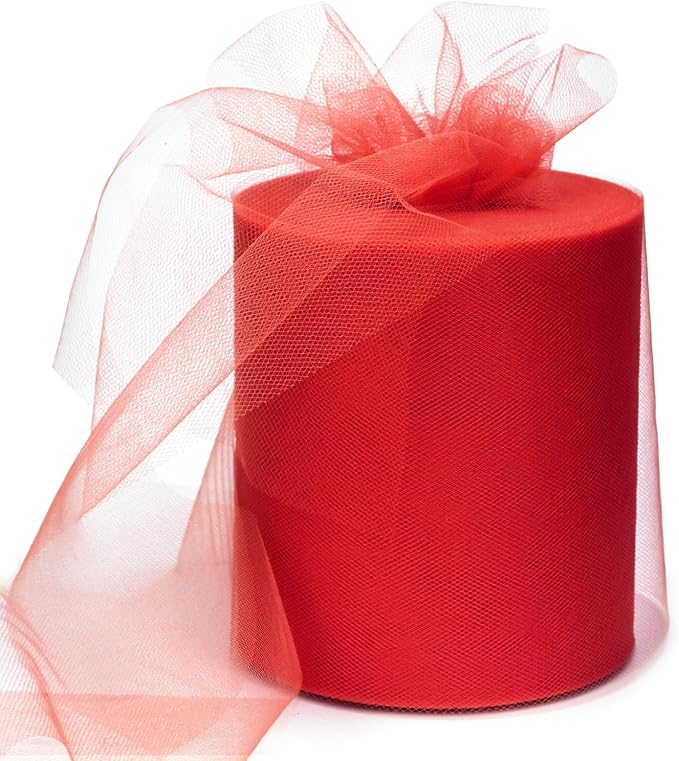 6" x 200 Yards Red Tulle Fabric Rolls by GCVOPTON