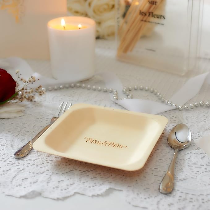 Mrs. and Mrs. Disposable Wedding Plates – Rustic, Compostable Alternative to - Image 3