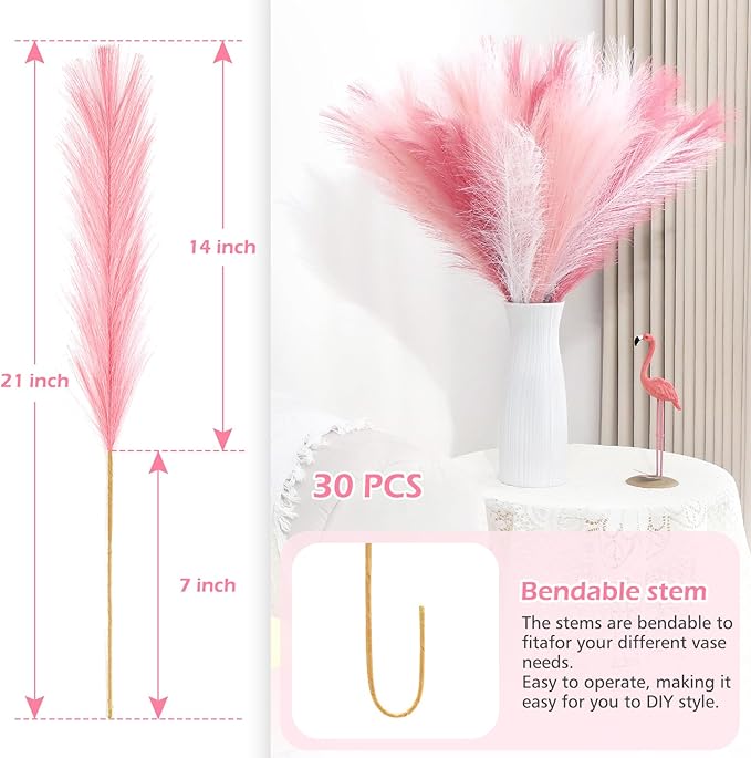 Pink Pampas Grass Decor 30 Pcs 21.7 Inch Faux Pampas Grass Bulk Artificial - Image 5
