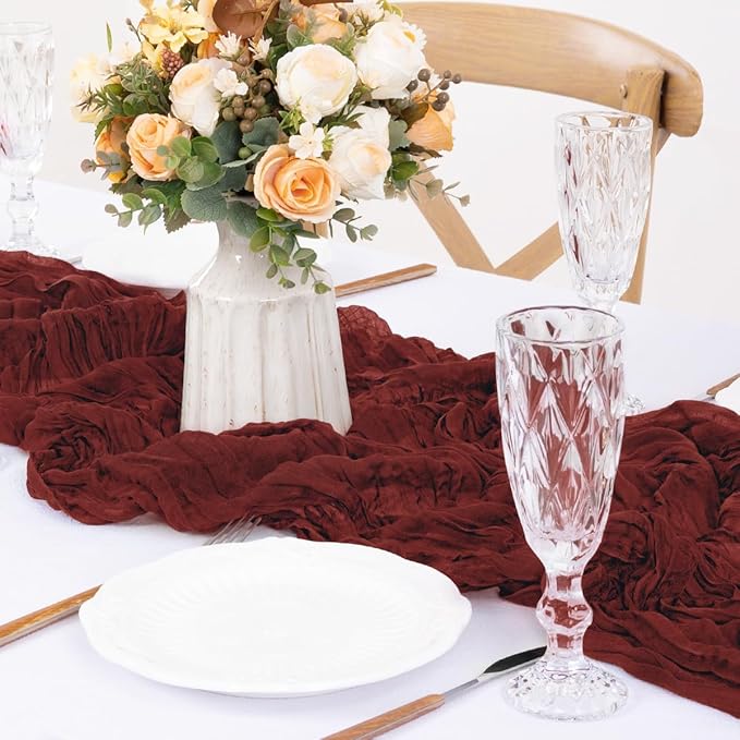MLMW 6 Pack Christmas Table Runner Cheesecloth Burgundy Boho Cheese Cloth 160 - Image 5