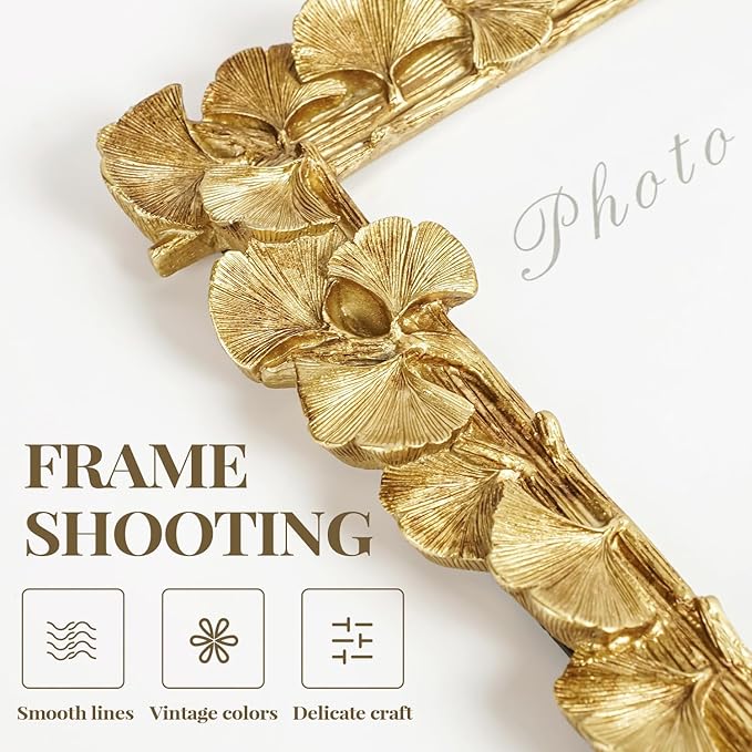 Cuspin 6x8 Picture Frame Gold, Vintage Ornate Leaf Textured Hand-Crafted Resin - Image 5