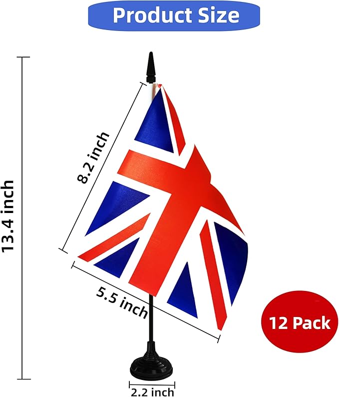 UK Britain Desk Flag, 12 Pack British Table Office Flag - Image 2