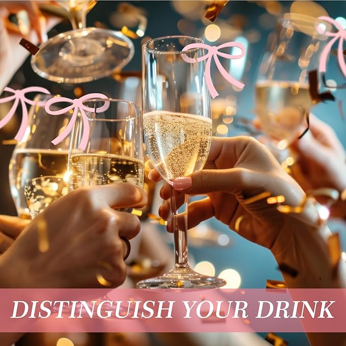 50 Pcs Bows Drink Tags Coquette Bow Wine Glass Charms Acrylic Bowknot Drink Tag - Image 4