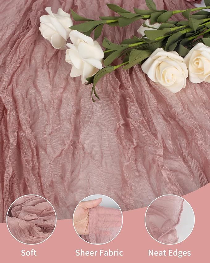 Pink Cheesecloth Table Runner 120 Inch, Dusty Pink Boho Rustic Gauze 10 FT - Image 4
