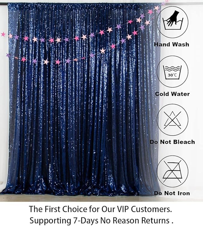 ShinyBeauty Sequin Backdrop 7FTx7FT Navy Blue Sequin Fabric Drapes Sparkle - Image 5