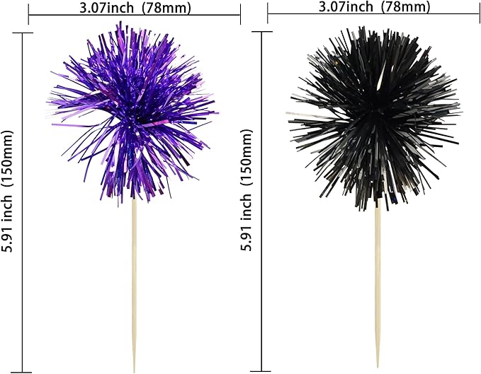 Ephlyn 30Pcs Foil Firework Cupcake Toppers Sparkle Tinsel Cupcake Picks Happy - Image 2
