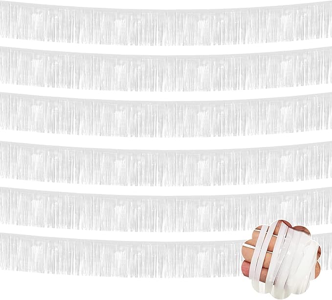 6 Pack 10 Feet White Foil Fringe Garland Metallic Tinsel Streamers Banner Wall by Clayghsen