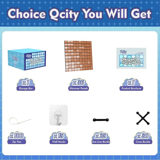 Qcity Rose Gold Shimmer Wall Backdrop 36PCS, Square Sequin Glitter Backdrop - Image 2