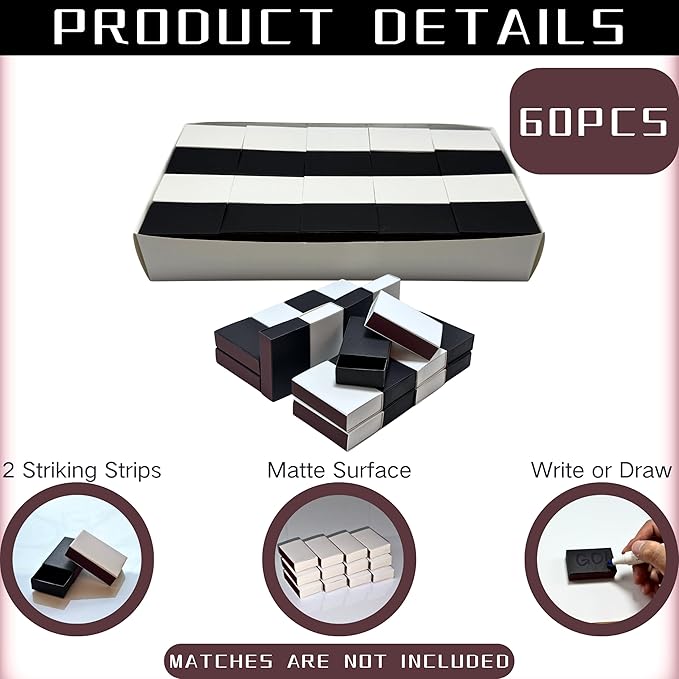 60pcs Blank Match Boxes, 2.25x1.42x0.59in Bulk White and Black Matchboxes DIY - Image 3