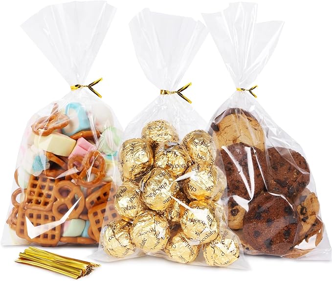 SUREHOME Cellophane Bags, 100 Pack Clear Gift Bag Cellophane Treat Bags by SUREHOME