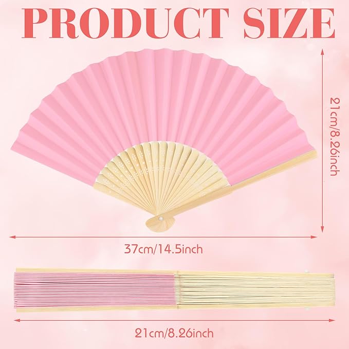 12 Pieces Hand Held Bamboo Folding Fans Paper Fans Handheld - Image 2
