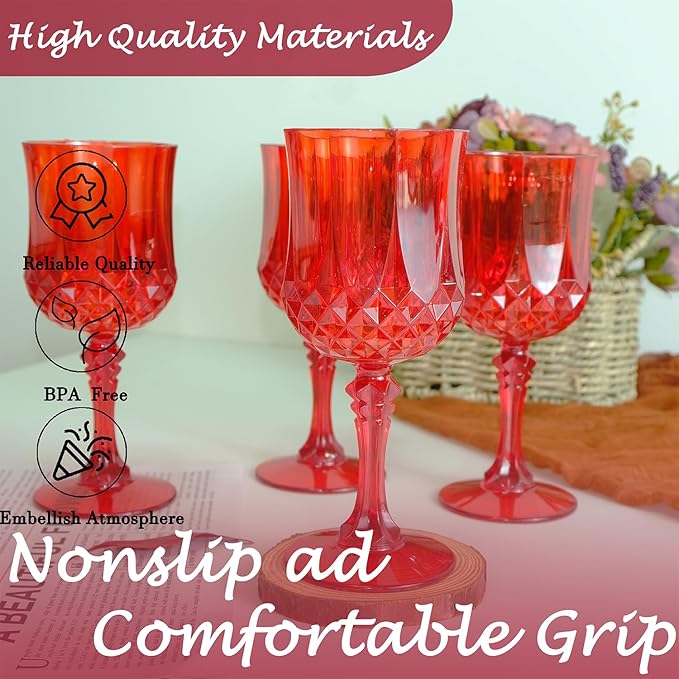 Plastic Wine Glasses，Plastic Goblets Vintage Style Cordial Drinking Glasses - Image 4
