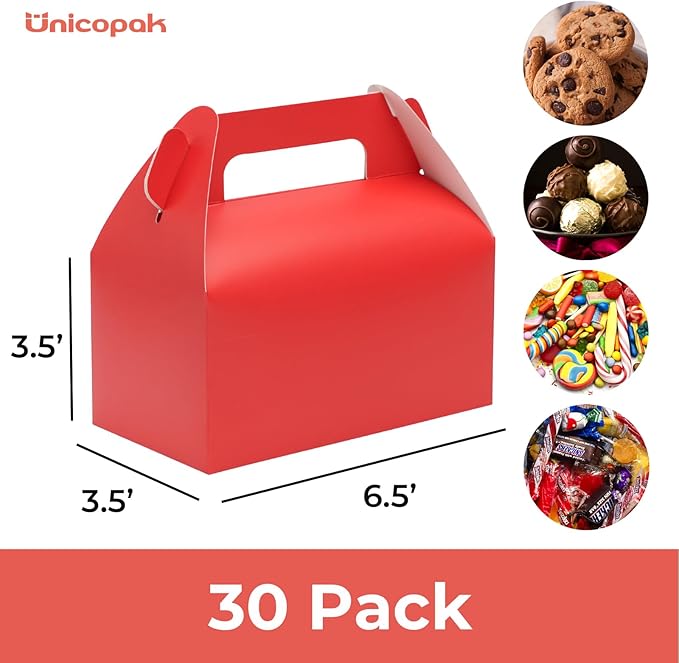 UnicoPak 30 Pack Red Gable Treat Boxes Party Favor Goodie Bag Boxes - Image 2