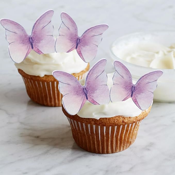 Ephlyn 48Pcs Edible Butterfly Cupcake Toppers Cute 3D Butterfly Cake Picks - Image 4