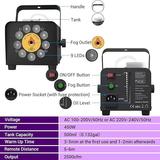 Smoke Machine, Theefun Fog Machine 450w 2500CFM - Image 3