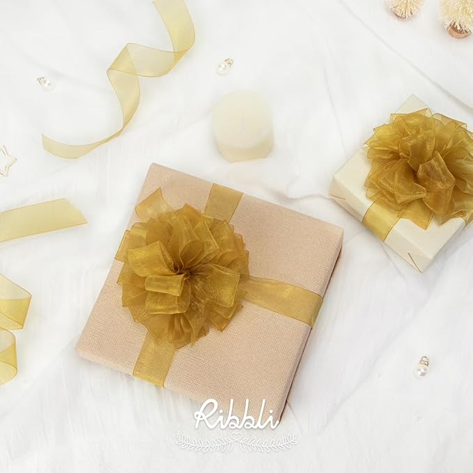 Ribbli Pale Gold Organza Ribbon, 1/2 Inches x Continuous 50 Yard, Cookie - Image 5