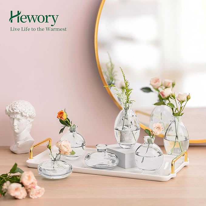 Glass Bud Vases Set of 3, Hewory Cute Clear Small Vases Handmade, Mini Glass - Image 4