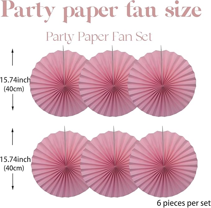 Pink Party Decorations, Baby Shower Decorations Party Paper Fans Bulk 16in - Image 2