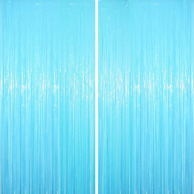 2 Pack Pastel Blue Tinsel Foil Fringe Curtains, Metallic Tinsel Party Streamers by Voircoloria