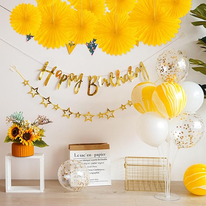20 Pcs Golden Yellow Hanging Paper Fan, Hanging Honeycomb Round Paper Fans - Image 4
