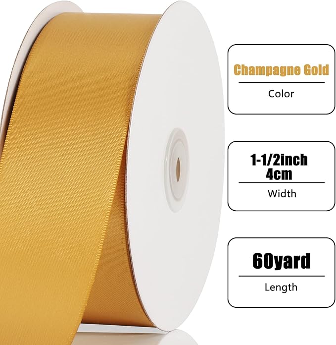 NESCCI 60 Yards Ribbon, 1-1/2 Inch Gold Satin Ribbon, Single Face Satin Ribbons - Image 2
