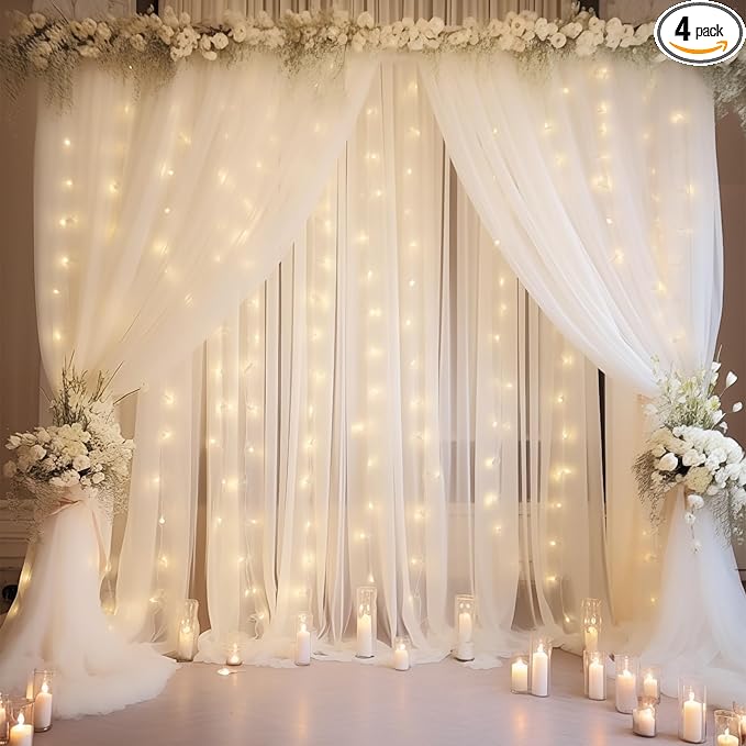20×10ft White Tulle Backdrop Curtain by WishCare