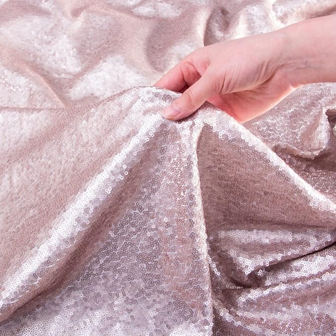 Poise3EHome 8Ft x 8Ft Champagne Sequin Backdrop, Glitter Thick Satin Sequin - Image 3