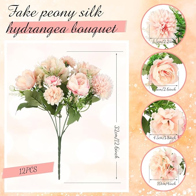 Tigeen Artificial Flowers Artificial Peonies Silk Flowers Faux Peony Fake Peony - Image 2