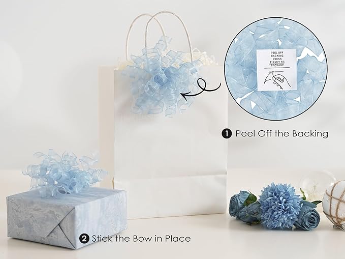 HUIHUANG Blue Bows for Gift Wrapping Burst Curly Gift Bows 5 inch x 8 Counts - Image 3