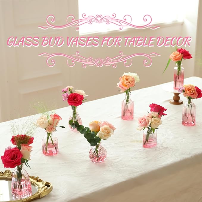 Pink Vase, Glass Bud Vases Set of 12, Small Pink Glass Vases - Image 3