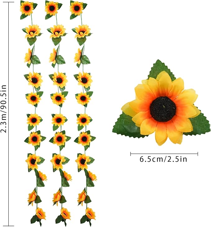Uieke 3 Pack 7.5ft/Pcs Artificial Sunflower Garland Hanging Sunflower Vines - Image 7