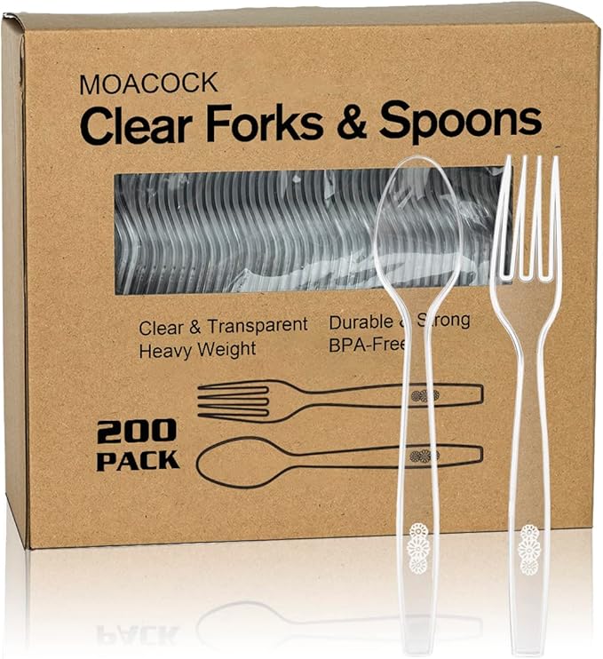200 Count Plastic Silverware, Heavy Weight Plastic Forks Spoons Disposable by MOACOCK
