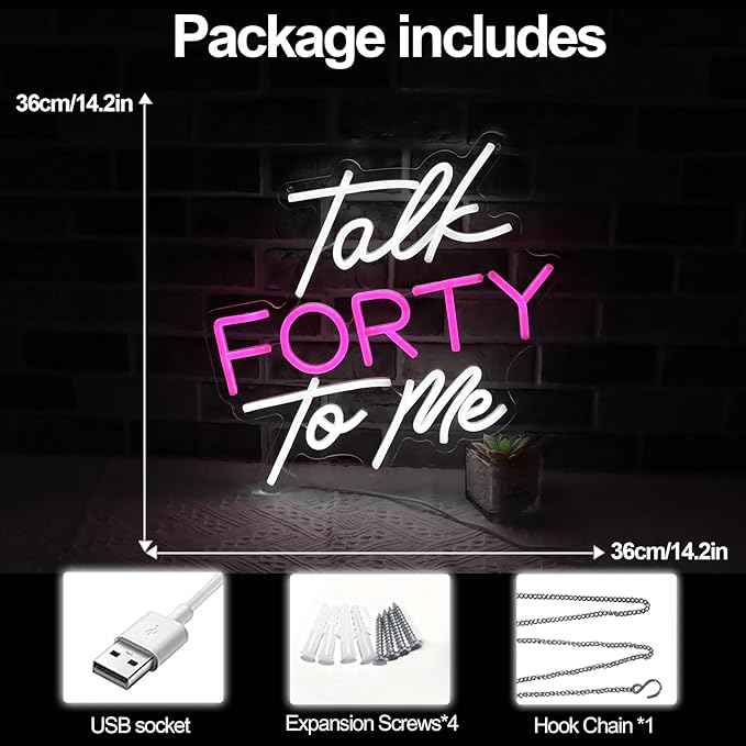 Talk Forty To Me Neon Sign Led 40th Birthday Neon Light Dimmable 40th Madam - Image 3