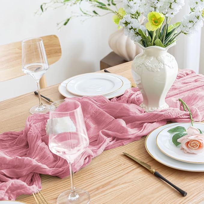 Asee'm 6pcs Cheesecloth Table Runner 120 Inches Long Pink Boho Gauze Cheese - Image 5