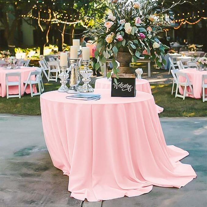 Fani 12 Pack 120 Inch Round Pink Polyester Tablecloths - Image 6