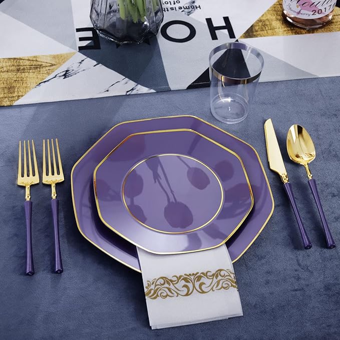 KIRE 140Pcs Purple Plastic Plates - Image 5
