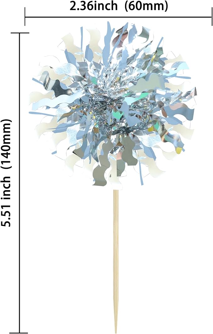 Ephlyn 30Pcs Foil Firework Cupcake Toppers Happy Birthday Cake Toppers Tinsel - Image 2