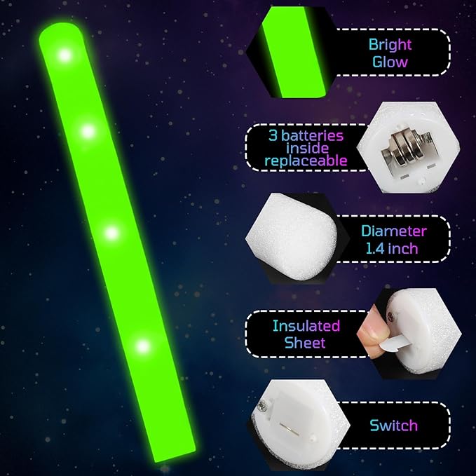 Foam Glow Sticks Bulk, Glow Party Supplies - Image 2