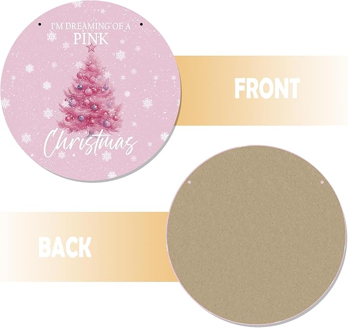 CGBHW Pink Christmas Tree Wooden Sign, Winter Holiday Theme Hanging Sign Wall - Image 6