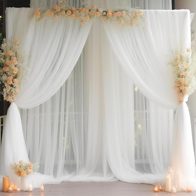 20ft X 10ft White Tulle Backdrop Curtain by Partisky