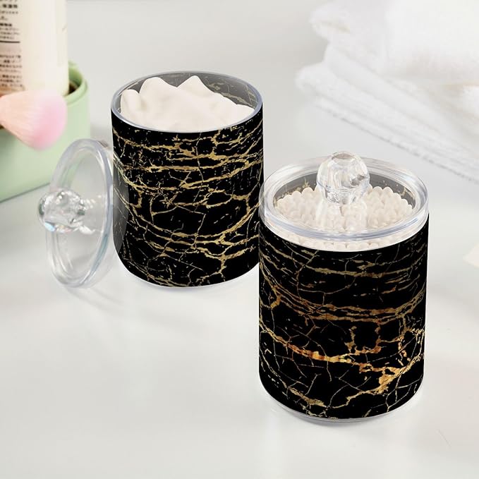 Qtip Holder Dispenser 2 Pack Gold Black Marbling Bathroom Decorative Storage - Image 5