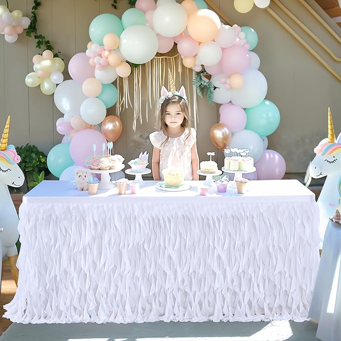 Partisky White Tulle Curly Willow Table Skirt - Image 9