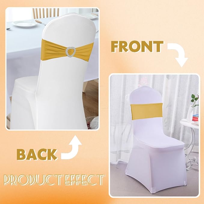 100PCS Spandex Stretch Gold Chair Sashes Bows Universal Elastic Chair Cover - Image 7