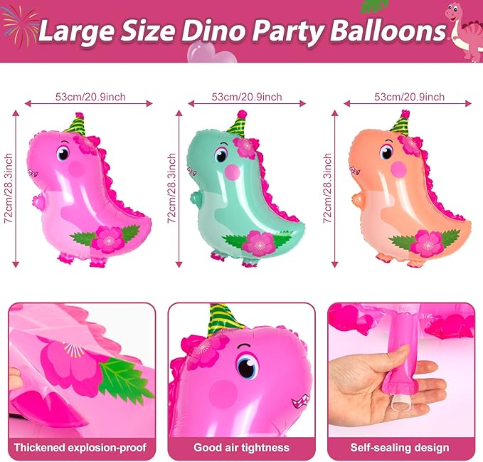 194 PCS Pink Dinosaur Party Decorations - Image 4