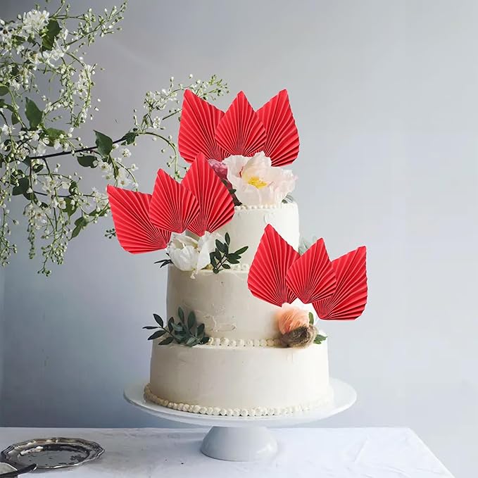 Ephlyn 6Pcs Paper Palm Fan Cake Topper Palm Leaf Fan Cake Pick Palm Spear Leaf - Image 4