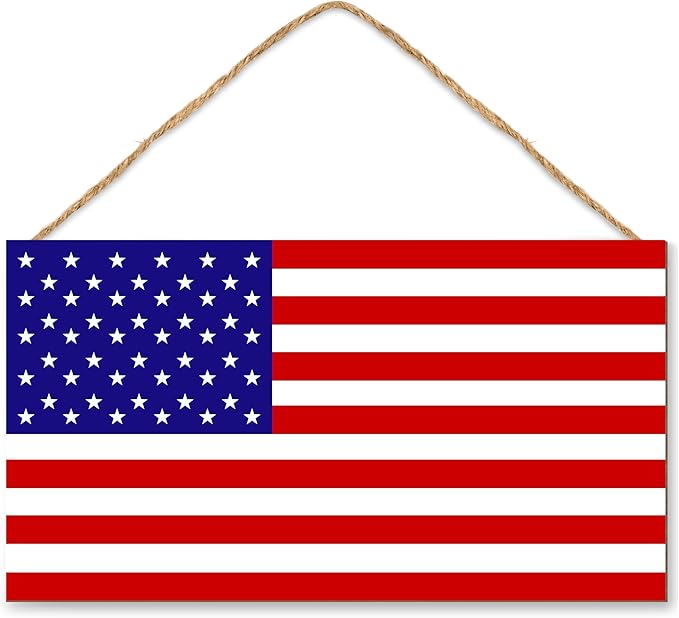 American Flag Door Hanging Sign，Farmhouse Patriotism Artwork Decorations Signs by WTTORDE