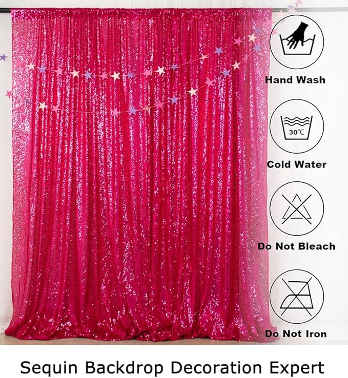 ShinyBeauty Hot Pink Sequin-Backdrop-Curtain 2Panels 5FTx10FT Glitter Wedding - Image 6