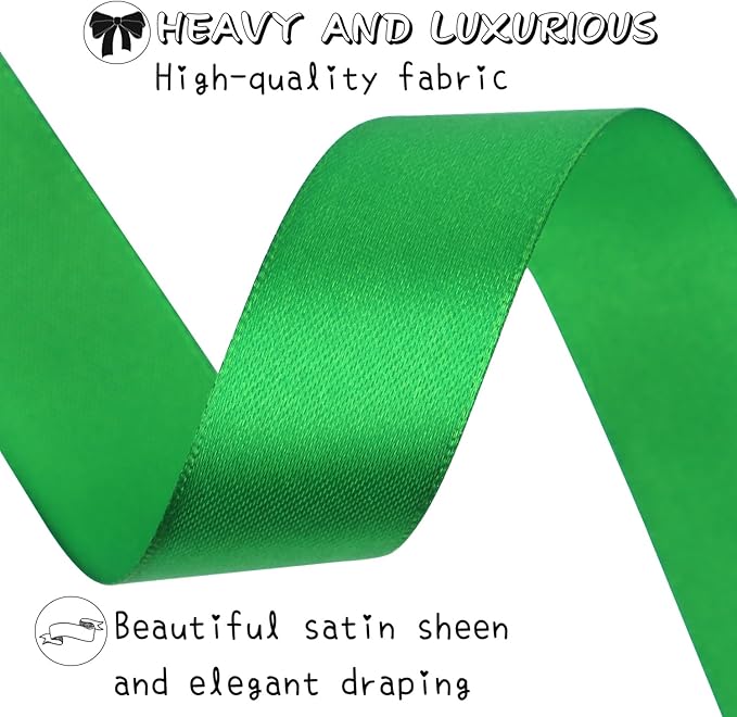 Green Solid Satin Ribbon 1 Inch 25 Yards Solid Polyester Fabric Ribbon - Image 4